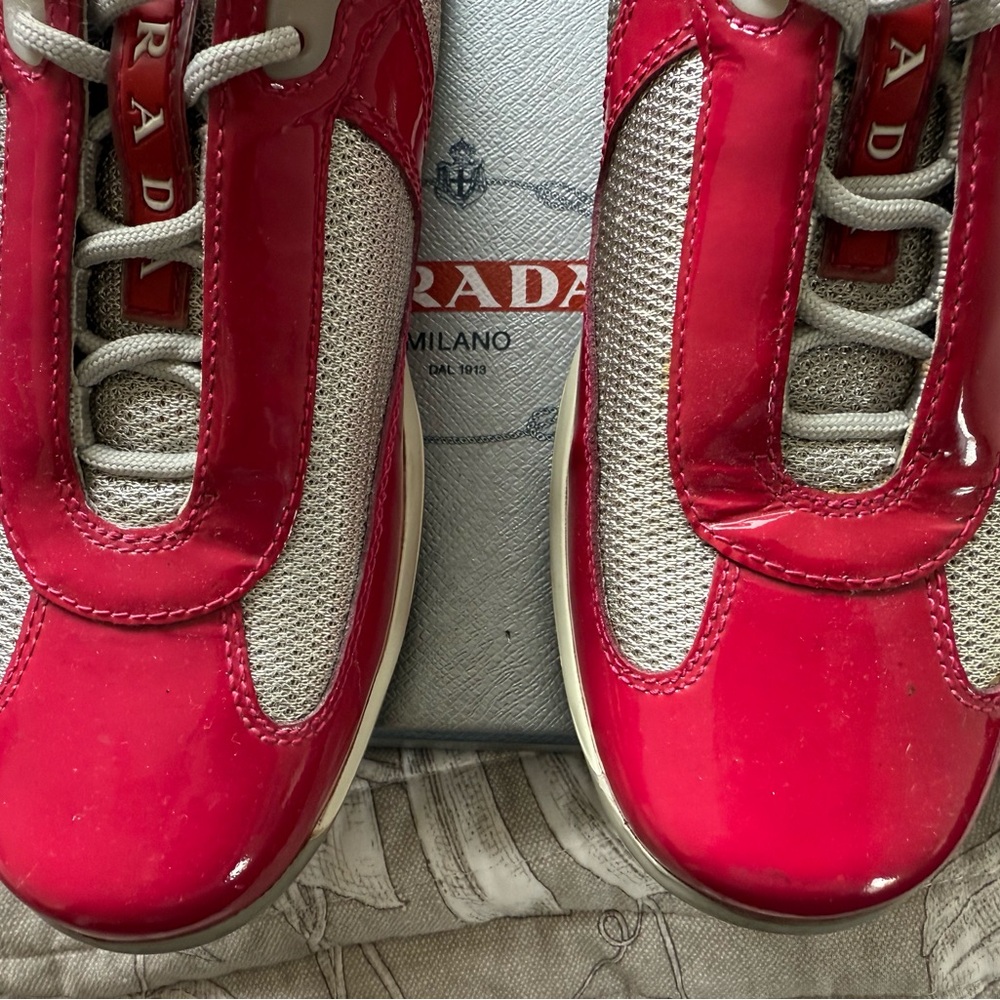 Prada Red/pink and Gray Sneakers - Picture 2 of 7